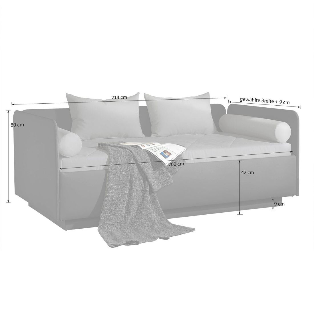Schlafsofa Eriko Komfort Kunstleder mit Bettkasten