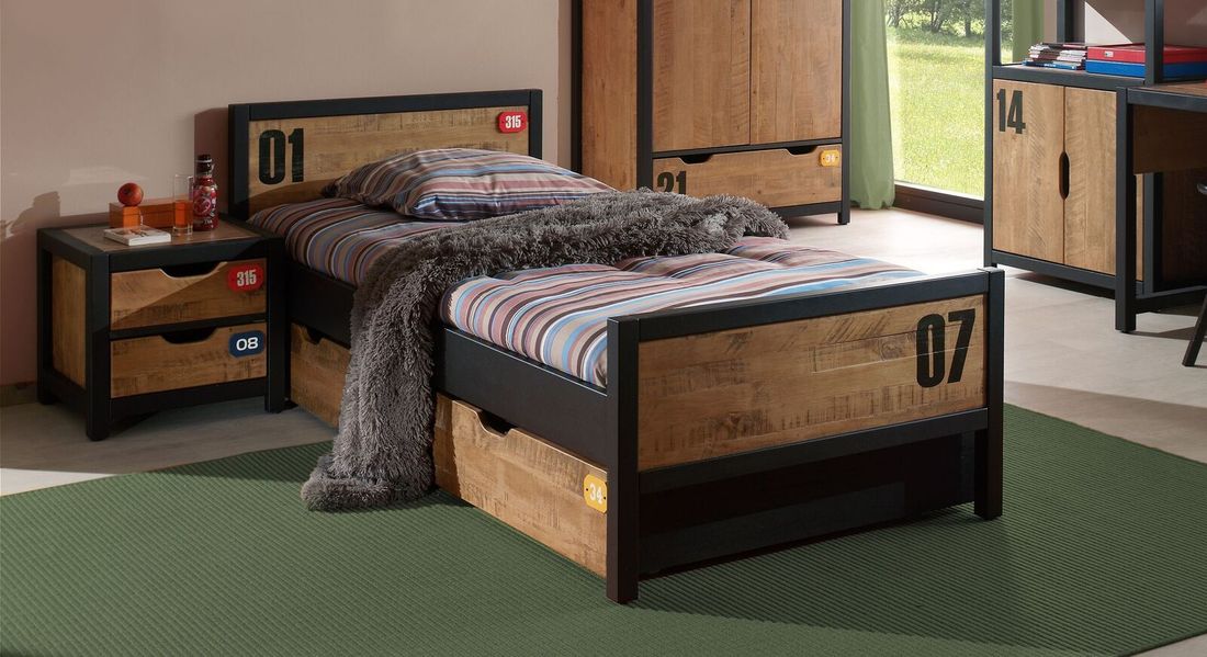 Ausziehbett Beli Kiefer teilmassiv mit Bettschublade