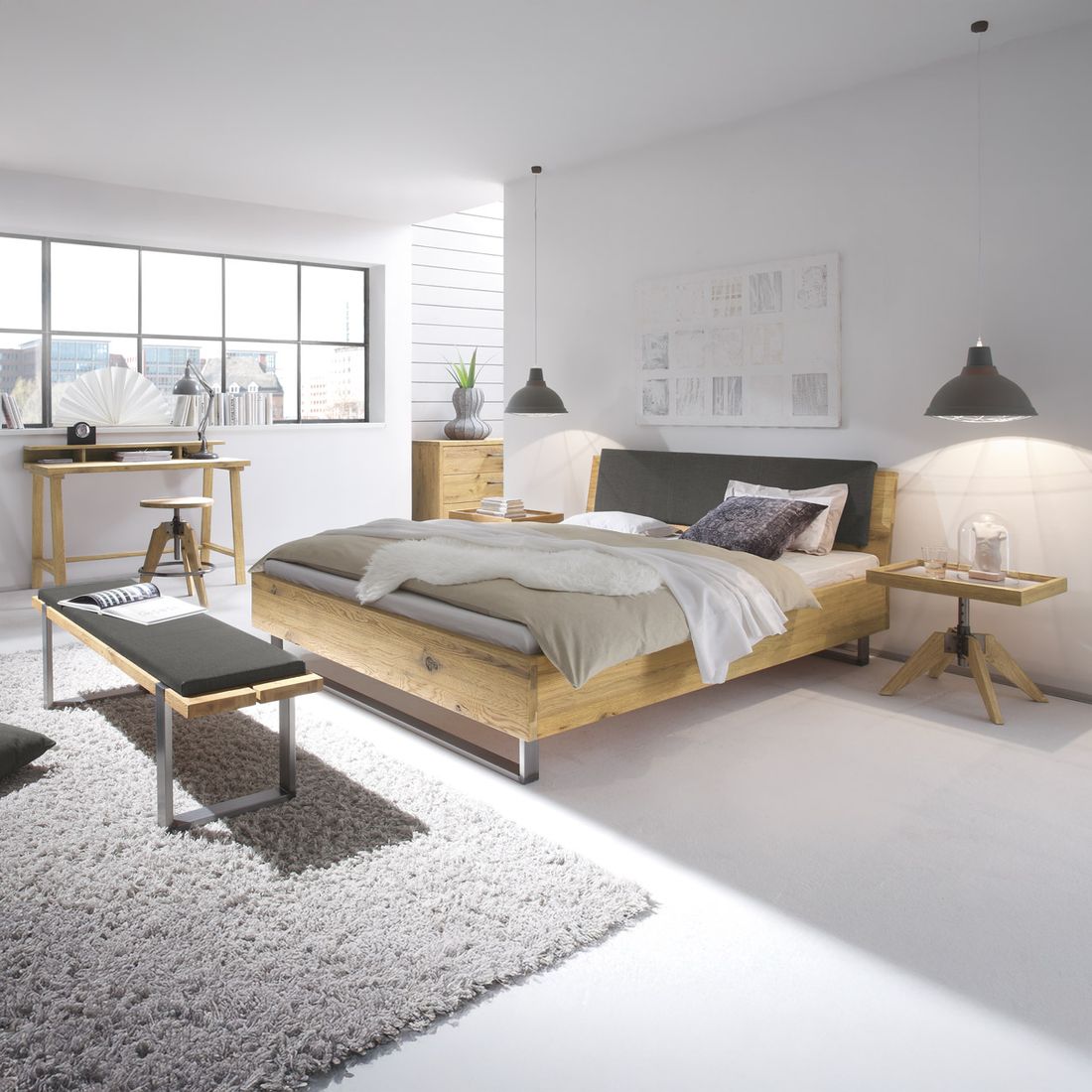 Bett Valletta Komfort Wildeiche Massivholz