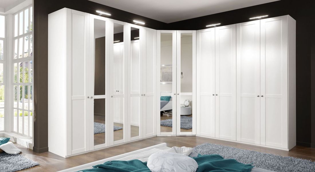 Eck-Kleiderschrank Alvito mit Beleuchtung und Spiegel