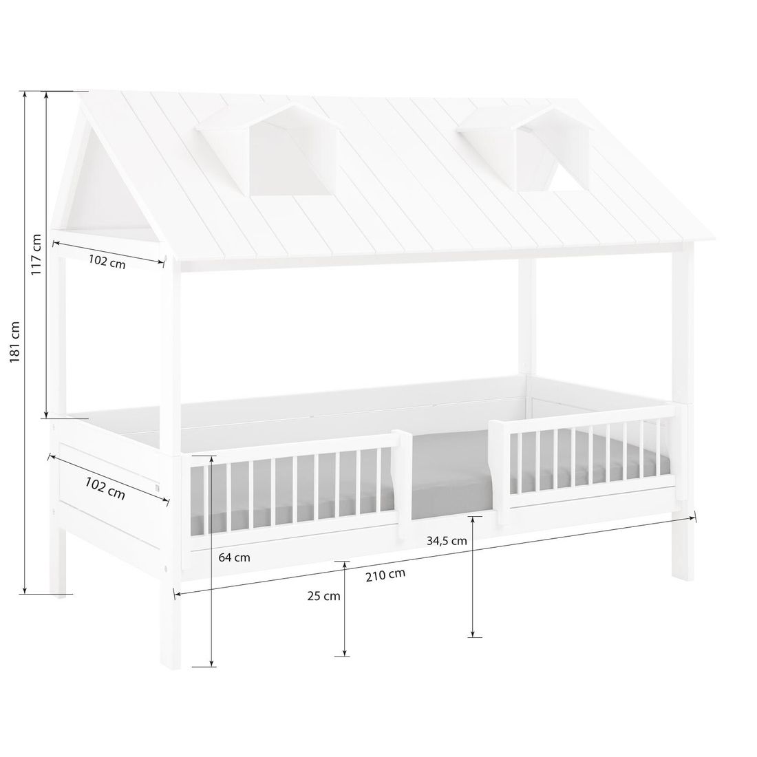 LIFETIME Hausbett Ferienhaus Kiefer Massivholz mit Lattenrost