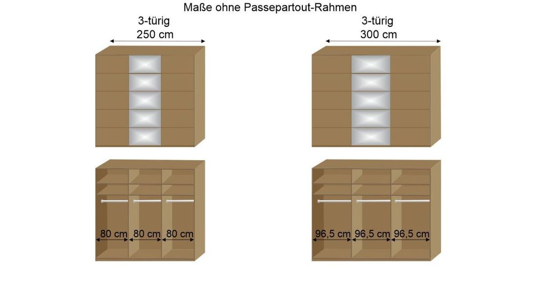Schwebetüren-Kleiderschrank Praia Eiche teilmassiv mit Glasfront