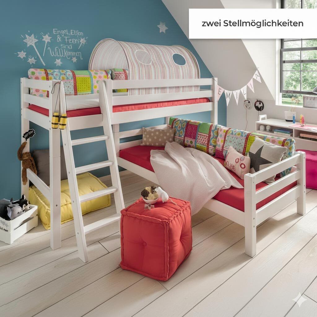 Etagenbett Kids Paradise für Dachschrägen Kiefer Massivholz mit Lattenrost