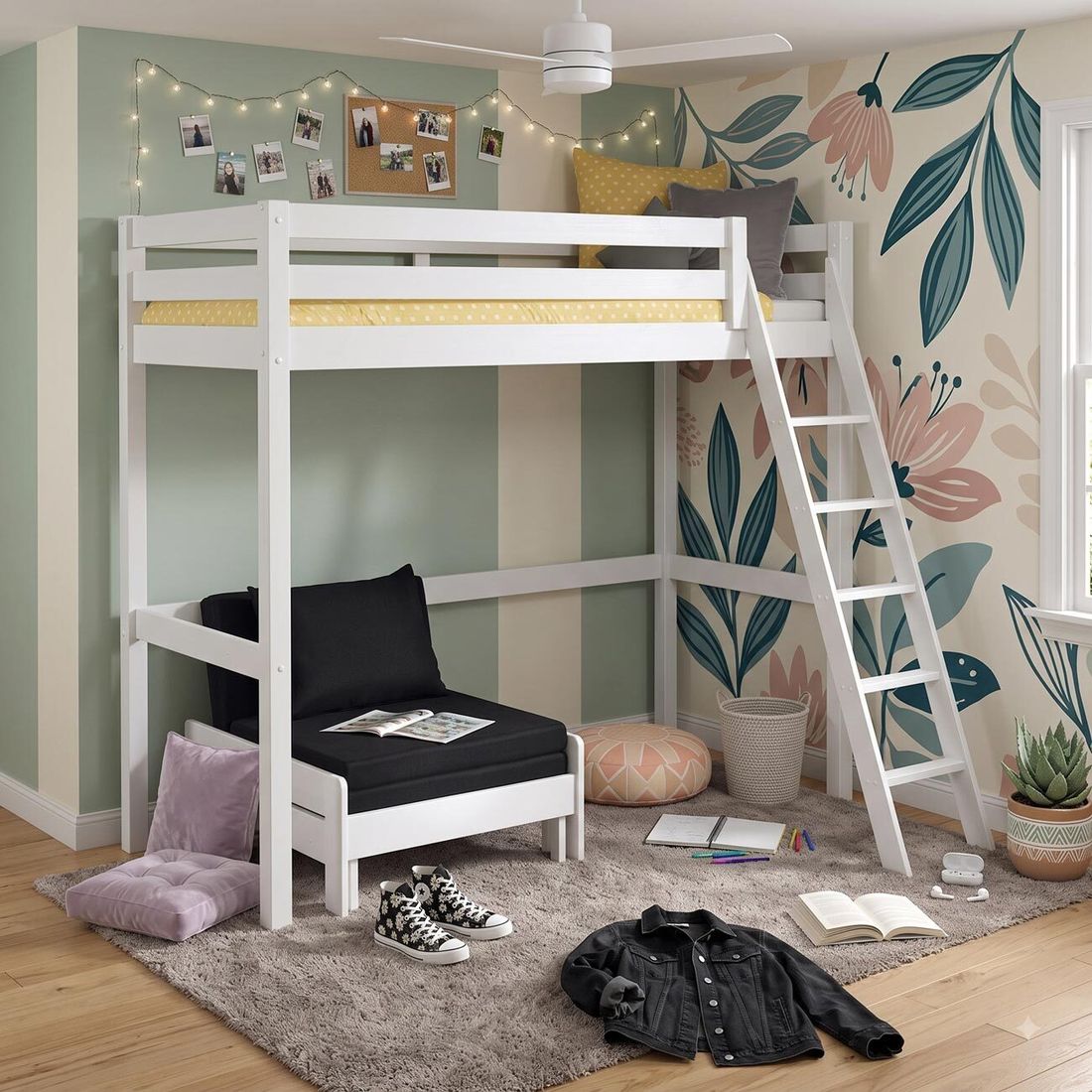 Maxi-Hochbett Kids Comfort Kiefer Massivholz mit Lattenrost und Sesselbett