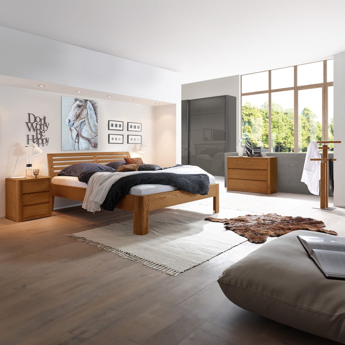 Bett Barcelona Eiche Massivholz