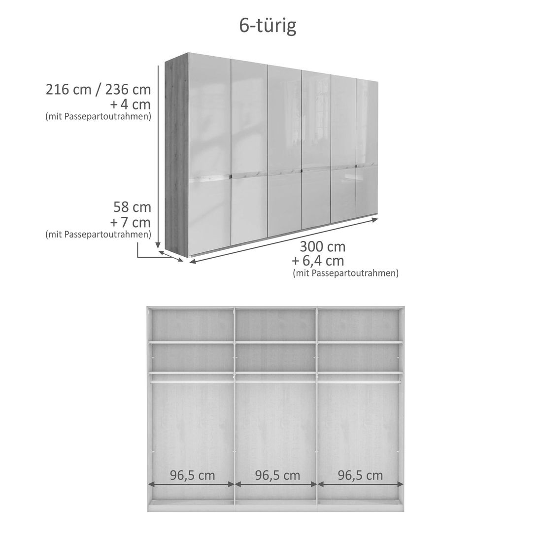 Drehtüren-Kleiderschrank Elanie Eiche Dekor mit Glasfront