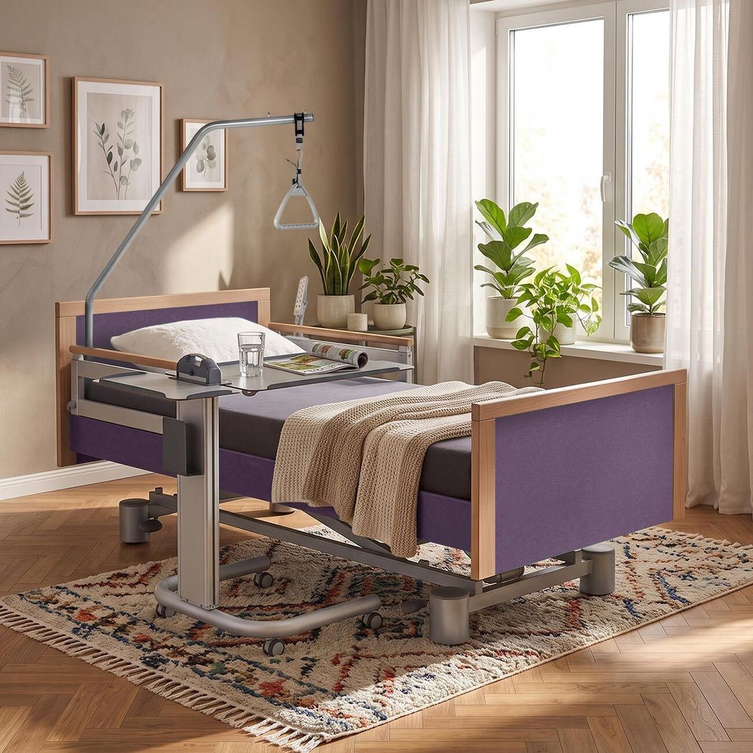 Komfortbett mit Pflegebett-Funktion Sylt Webstoff mit Tellerrost