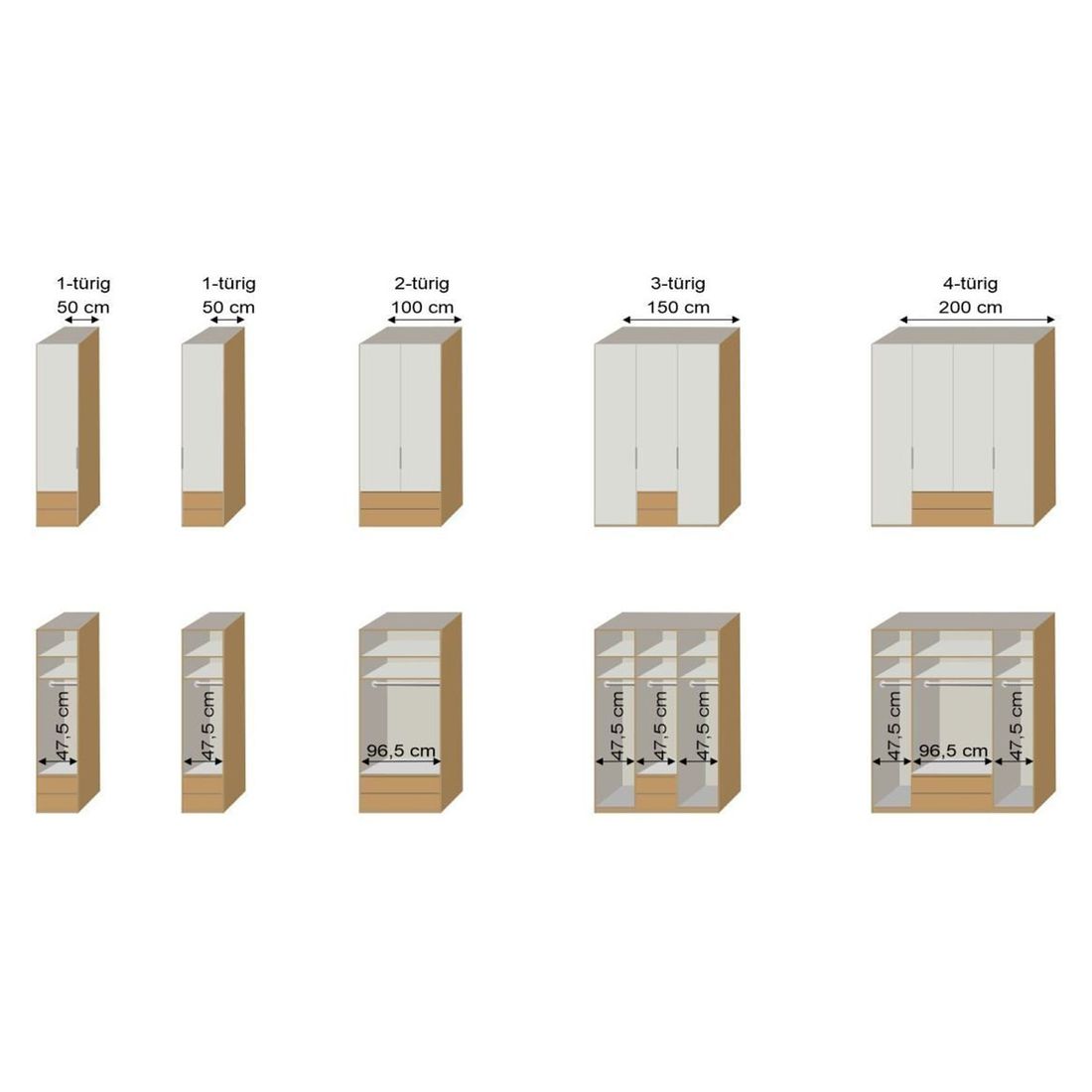 Interliving Drehtüren-Kleiderschrank 1205 Eiche Dekor mit Glasfront und Schubladen