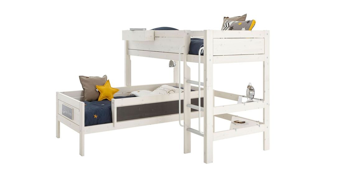 LIFETIME Eck-Etagenbett Original Kiefer Massivholz mit Lattenrost