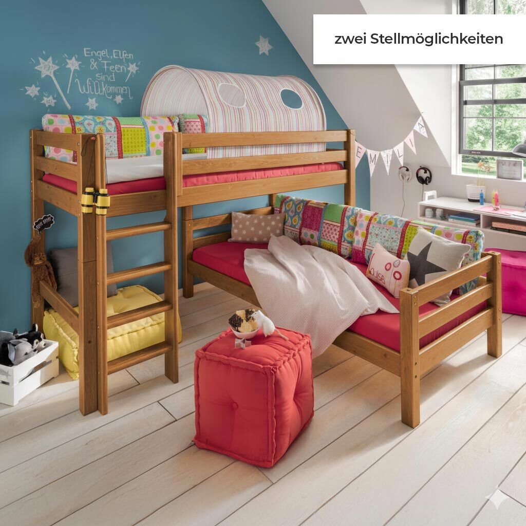 Etagenbett Kids Paradise für Dachschrägen Kiefer Massivholz mit Lattenrost