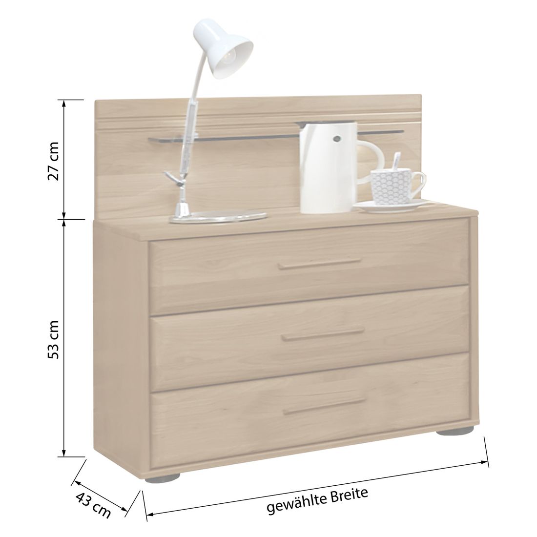 Nachttisch Narita Erle teilmassiv H 53cm