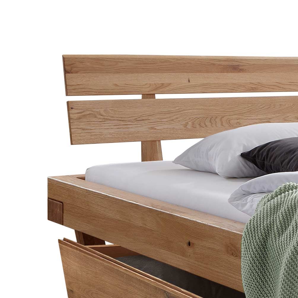 Balkenbett Muscari Wildeiche Massivholz mit Schubkasten