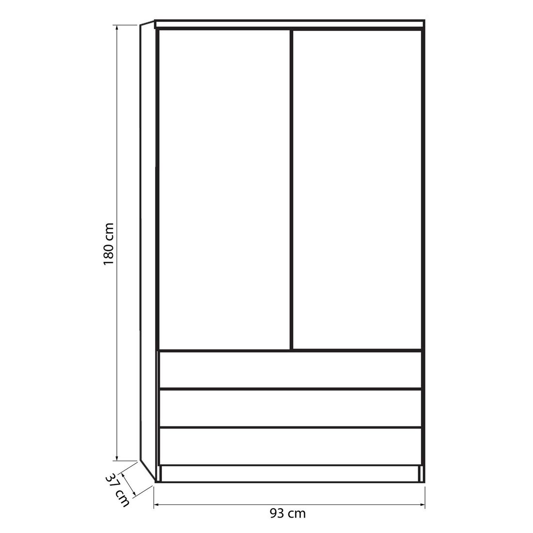 Wäscheschrank Sanando Erle teilmassiv mit Schubladen 93x180cm