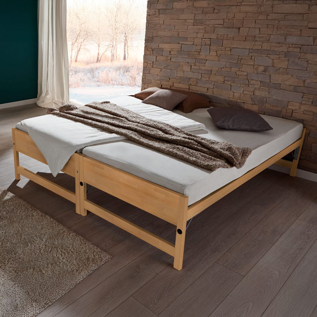 Ausziehbett On Top Buche Massivholz mit Lattenrost 2x 90x200cm