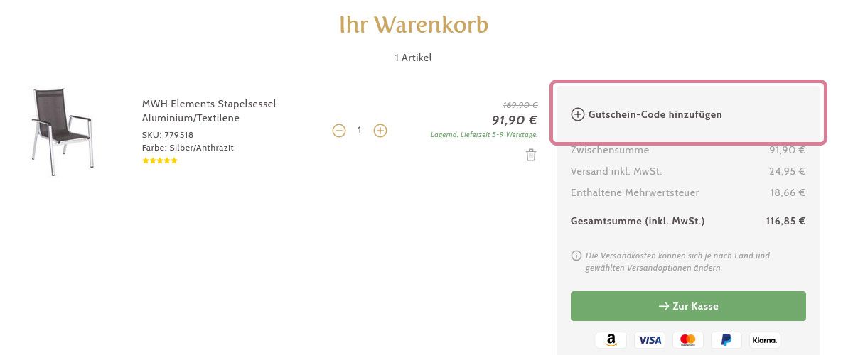 Gutschein-Code hinzufügen Gutschein-Code hinzufügen
