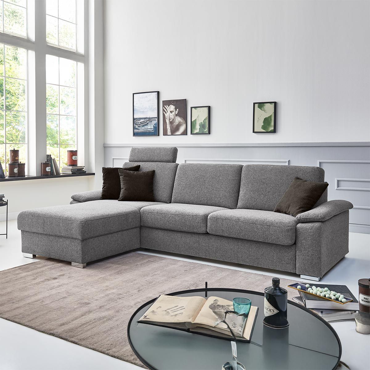 pasti xl l-form bettkasten velours grau pasti xl ecksofa grau mit