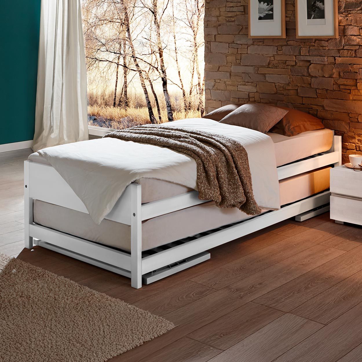 Ausziehbett On Top Buche Massivholz mit Lattenrost 2x 90x200cm
