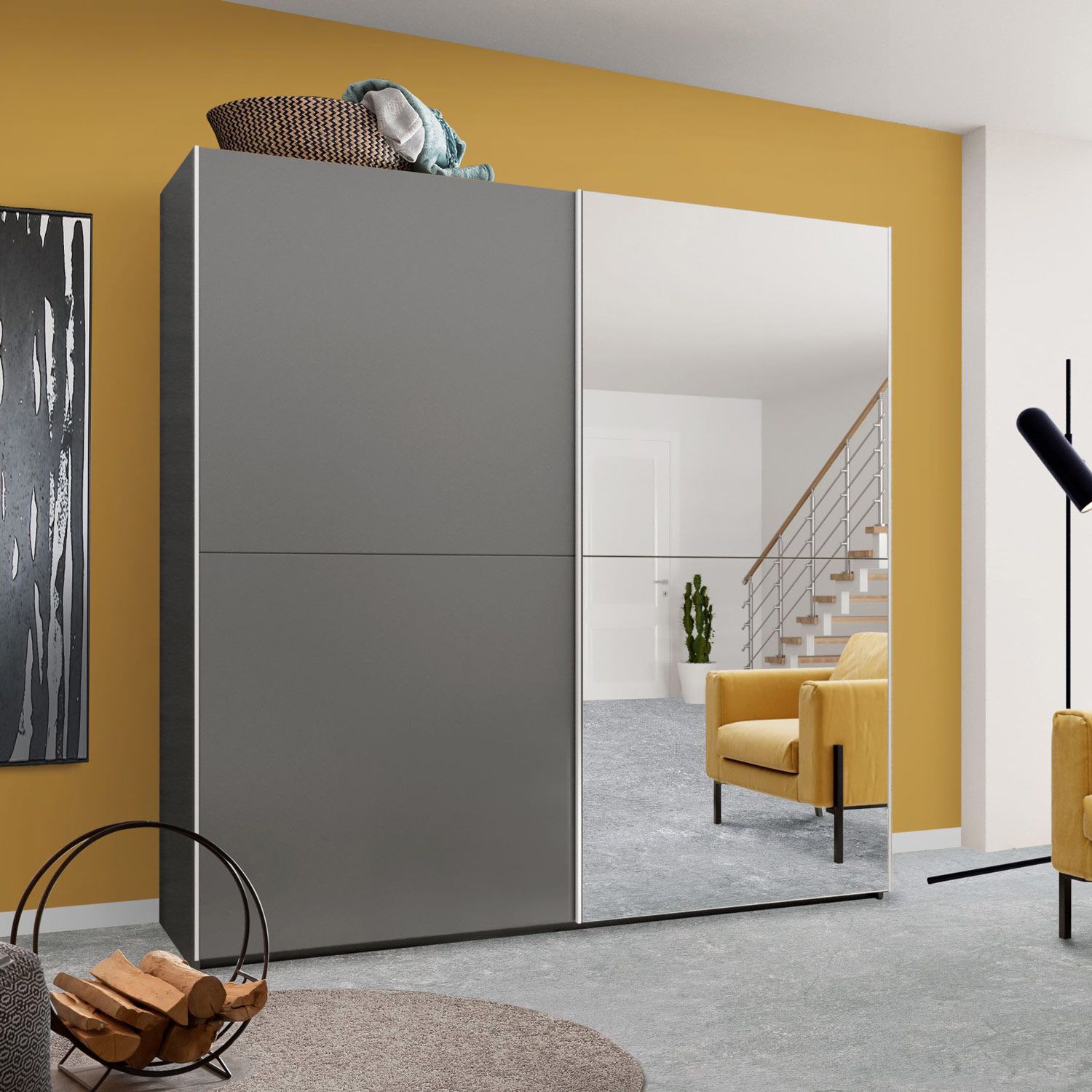 Schwebetüren-Kleiderschrank Farlan mit Spiegel 215x210cm