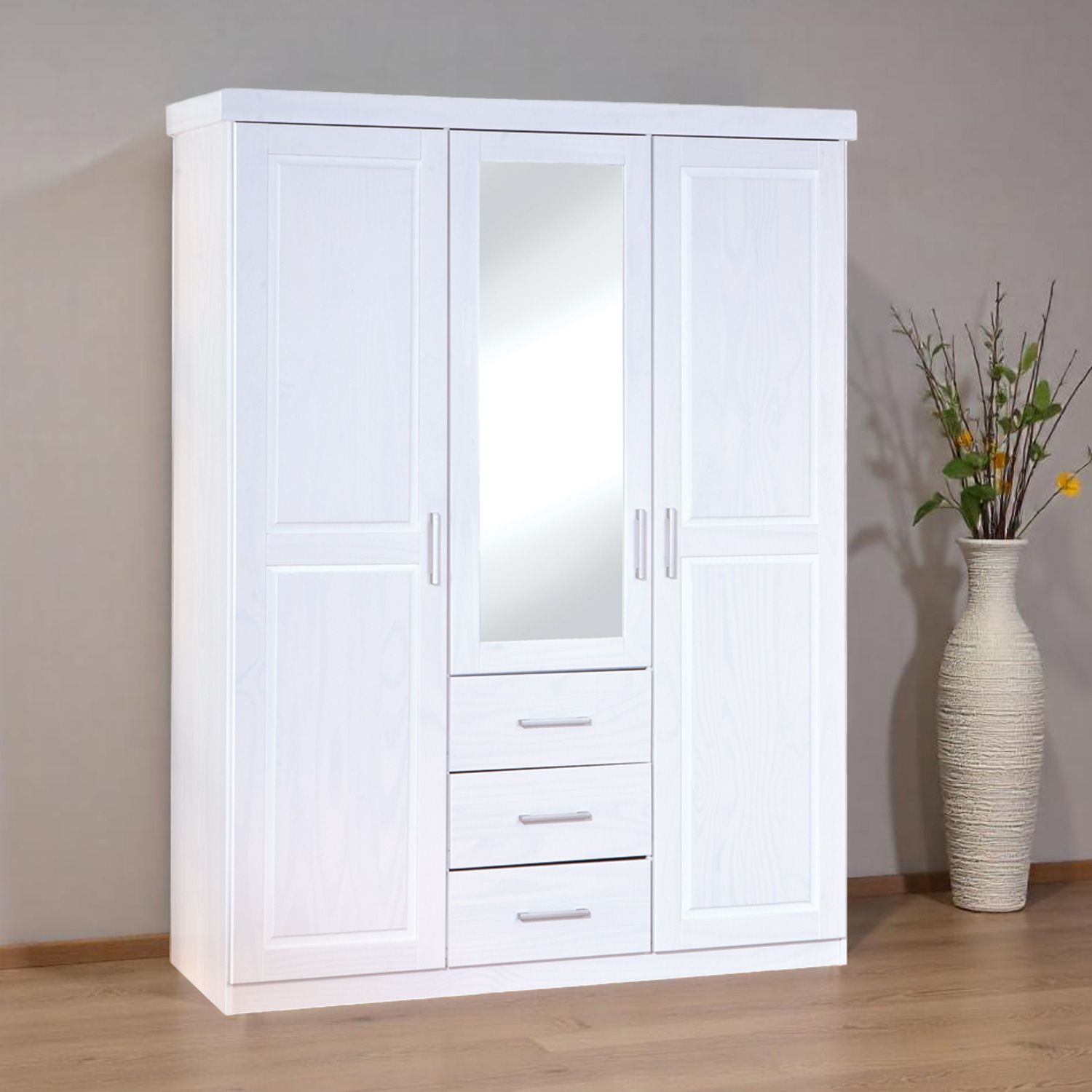 drehtüren-kleiderschrank genf kiefer massivholz mit spiegel und