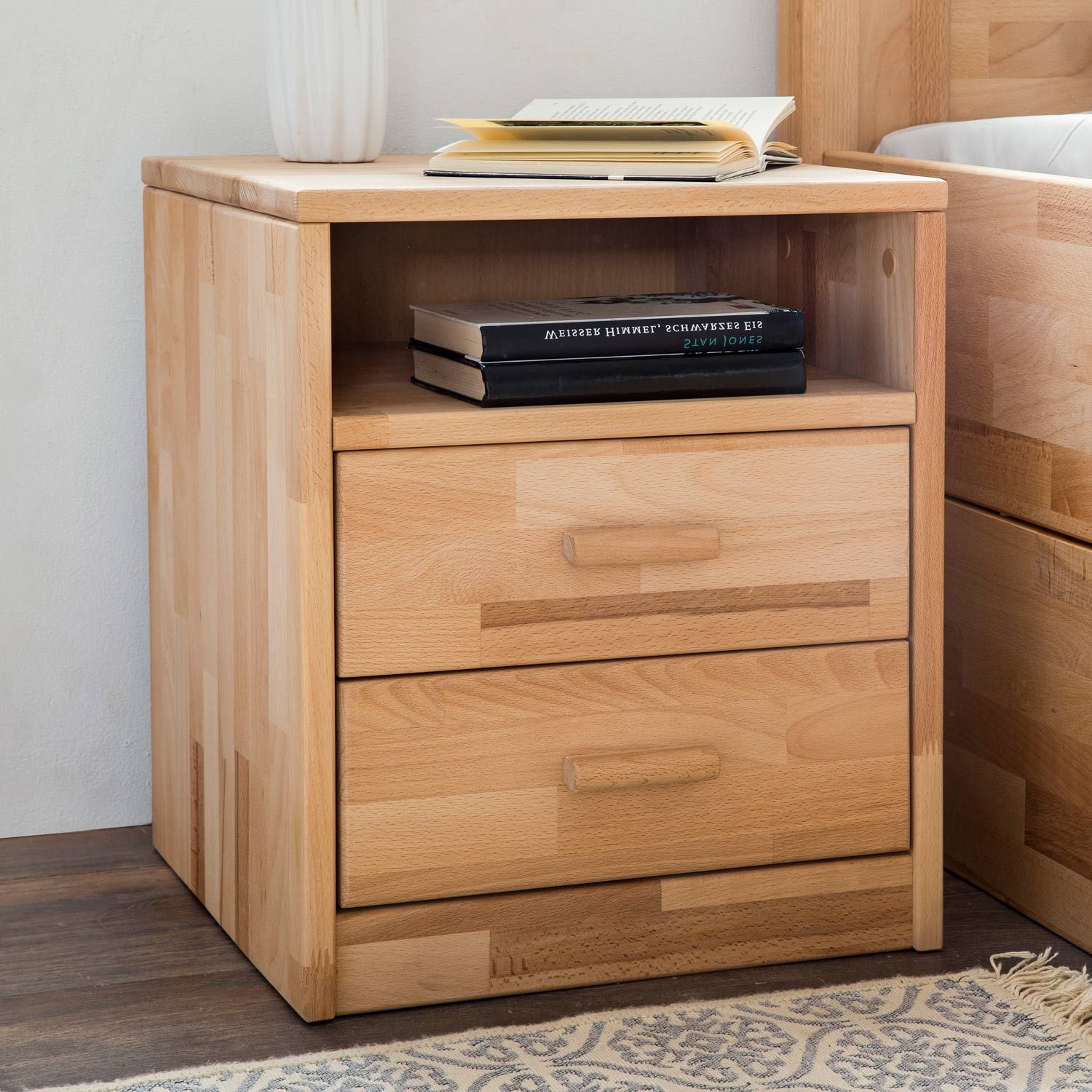 HOMELIV. Nachttisch Luise Kernbuche Massivholz H 48cm