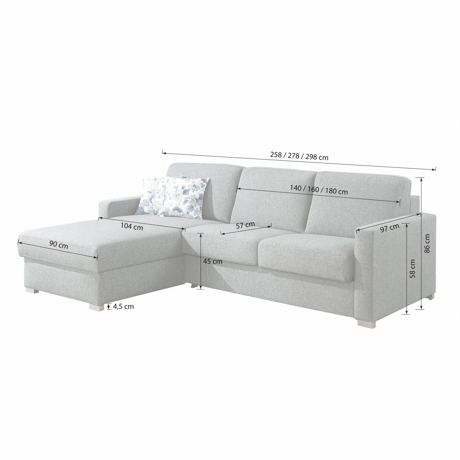 Eck-Schlafsofa Lelio Webstoff mit Lattenrost und Bettkasten Ottomane links