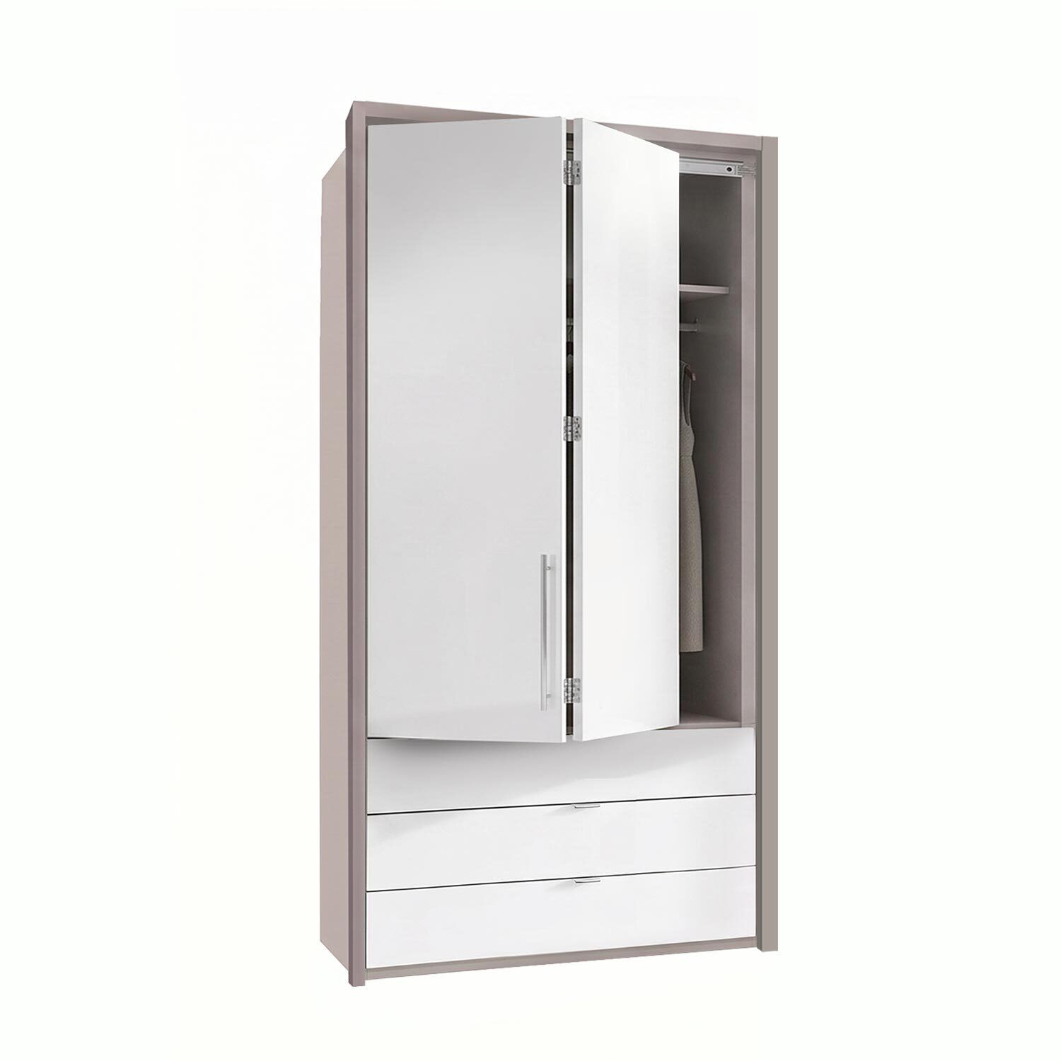 Drehtüren-Kleiderschrank Selca mit Glasfront und Schubladen
