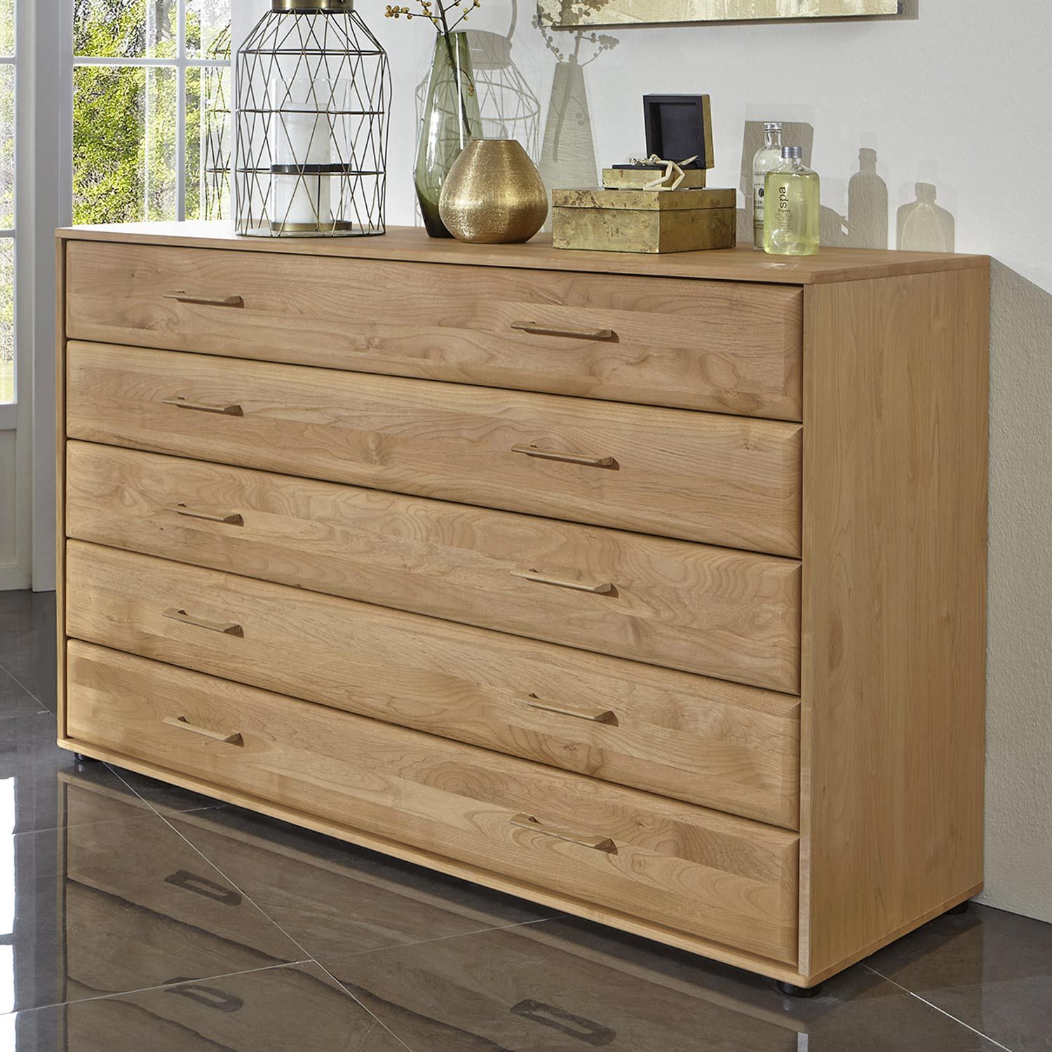 Sideboard Narita Erle teilmassiv mit Schubladen
