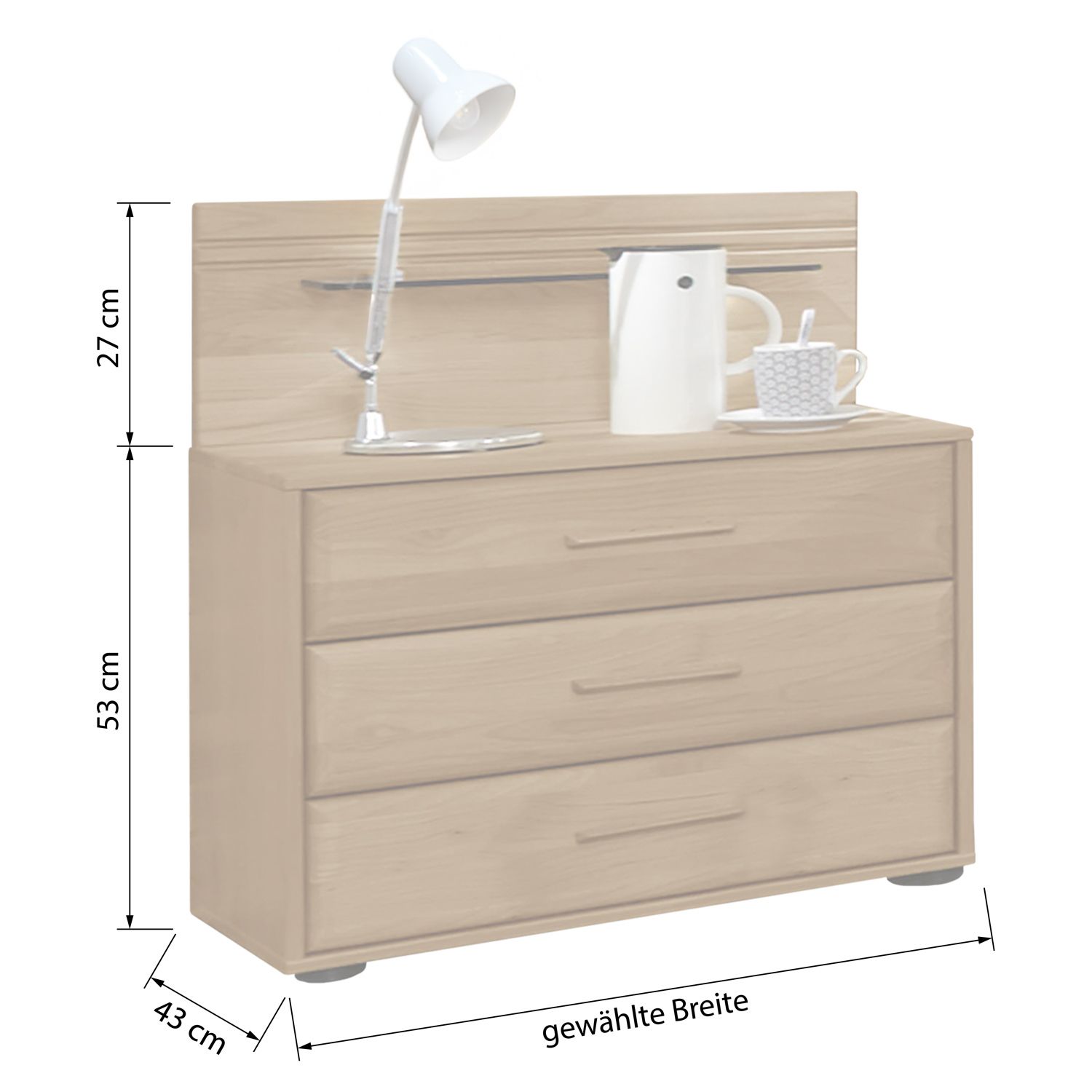 Nachttisch Narita Erle teilmassiv H 53cm