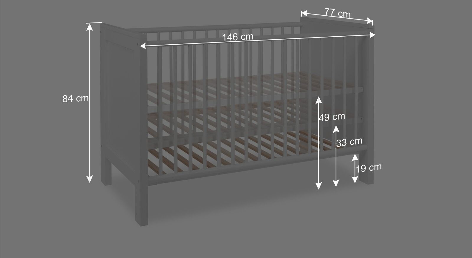 Babybett Holmar teilmassiv mit Lattenrost und Schlupfsprossen