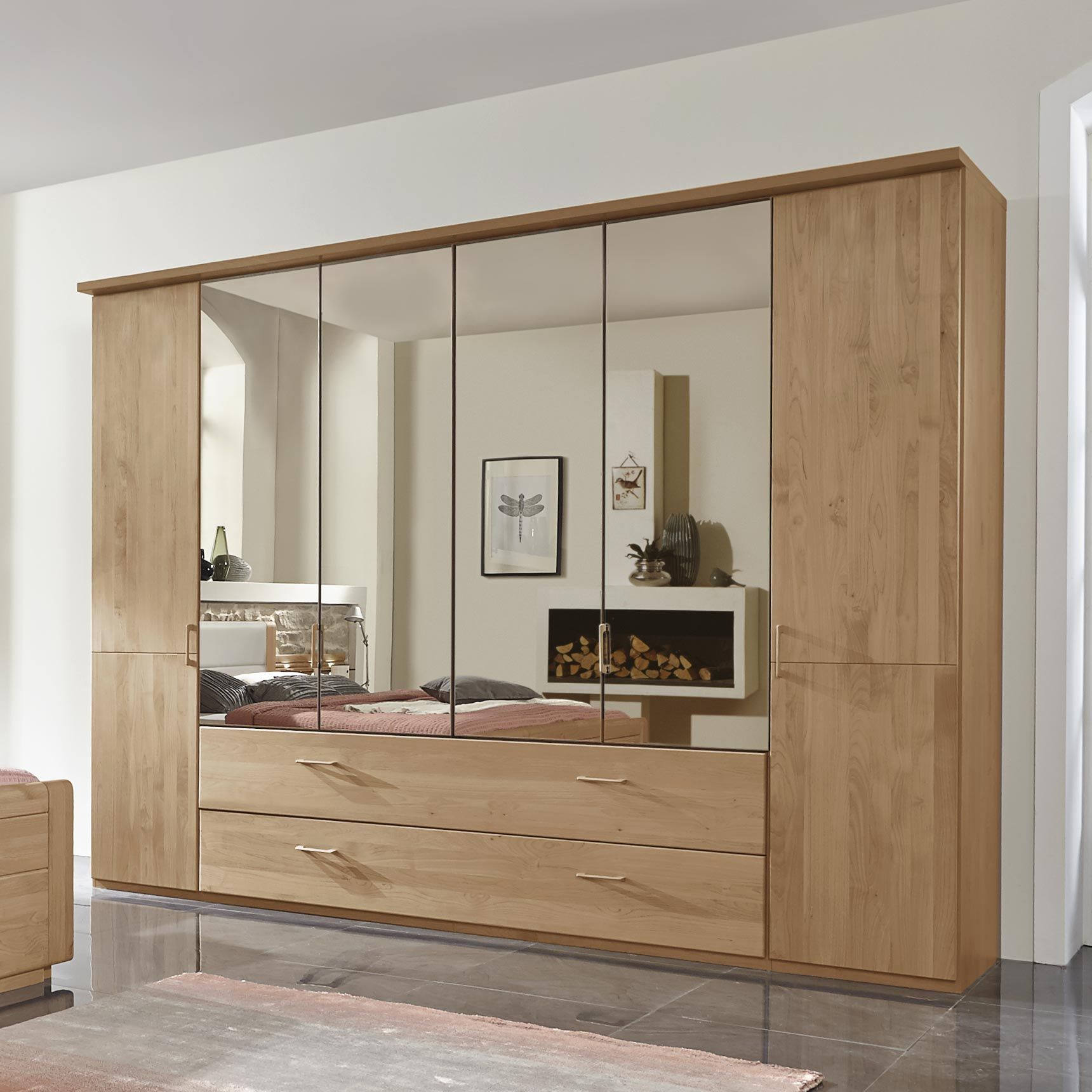 drehtüren-kleiderschrank narita erle teilmassiv mit spiegel und