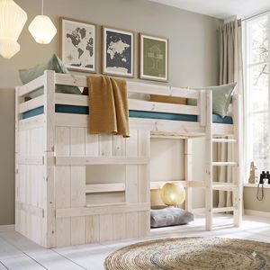 Hütten-Mini-/Midi-Hochbett Kids Paradise Kiefer Massivholz mit Lattenrost