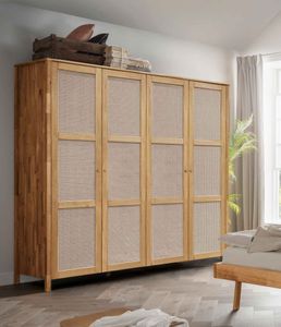 HOMELIV. Drehtüren-Kleiderschrank Faye Eiche Massivholz mit Wiener Geflecht