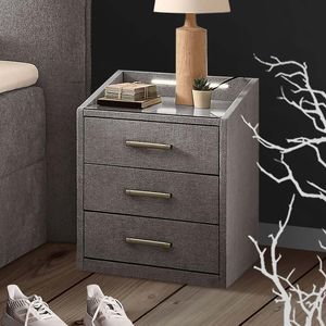 Polsternachttisch Darcy Webstoff H 61cm mit LED-Beleuchtung und USB-Anschluss