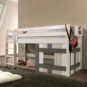 Hütten-Midi-Hochbett Kids Paradise Laubhütte Kiefer Massivholz mit Lattenrost
