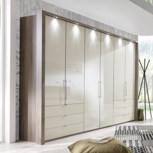 Falttüren-Kleiderschrank Tiko Eiche Dekor mit Glasfront und Schubladen