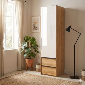 Interliving Drehtüren-Kleiderschrank 1205 Eiche Dekor mit Glasfront und Schubladen