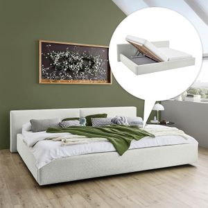 HOMELIV. Familienbett Dorisa Webstoff mit Bettkasten und Lattenrost 240x200cm