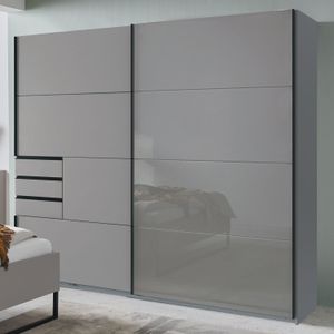 Schwebetürenschrank Leif mit Glasfront und Schubladen