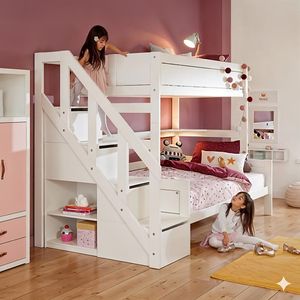 LIFETIME Familienbett Original Kiefer Massivholz mit Lattenrost und Treppenmodul