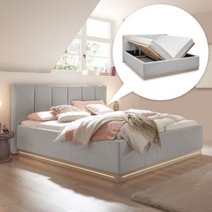 set one Polsterbett Franklin Kopfteil mit senkrechten Einzügen mit Bettkasten und Lattenrost