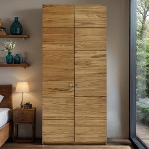 Drehtüren-Kleiderschrank Divari Kernbuche Massivholz mit Glasfront