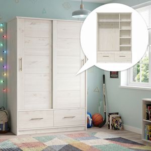 Schiebetüren-Kleiderschrank Kids Paradise Kiefer Massivholz mit Innenausstattung H 200cm