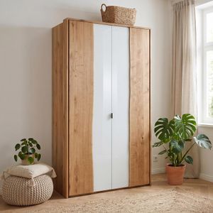 Drehtüren-Kleiderschrank Imst Wildeiche Massivholz mit Glasfront