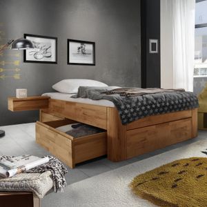 Einzelbett Zarbo Komfort Kernbuche Massivholz ohne Kopfteil mit Schubkasten
