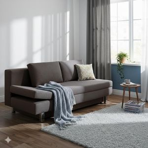 Schlafsofa Cave-Run Webstoff mit Lattenrost und Bettkasten Kopfteilverstellung links