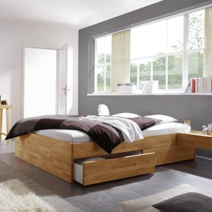 Bett Manchester Komfort Kernbuche Massivholz ohne Kopfteil mit Schubkasten
