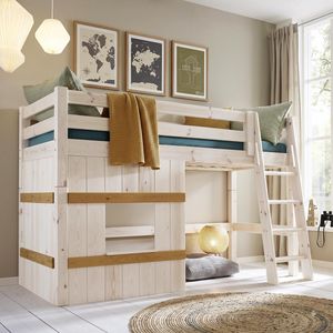 Hütten-Mini-/Midi-Hochbett Kids Paradise Kiefer Massivholz mit Lattenrost