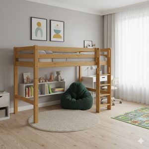 Midi-Hochbett Kids Paradise Kiefer Massivholz mit Lattenrost