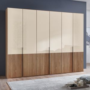 Drehtüren-Kleiderschrank Solya Eiche teilmassiv mit Glasfront