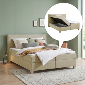HOMELIV. Boxbett Zibo Webstoff mit Bettkasten